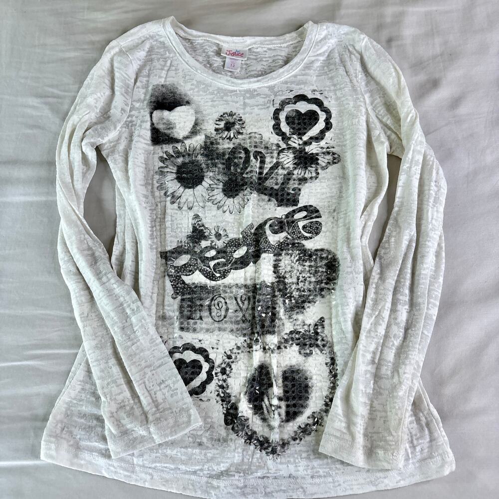 Y2K Justice Graphic Burnout Long Sleeve Girls 12